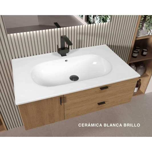 Encimera con lavabo cerámica Teide Brillo, mate y negro