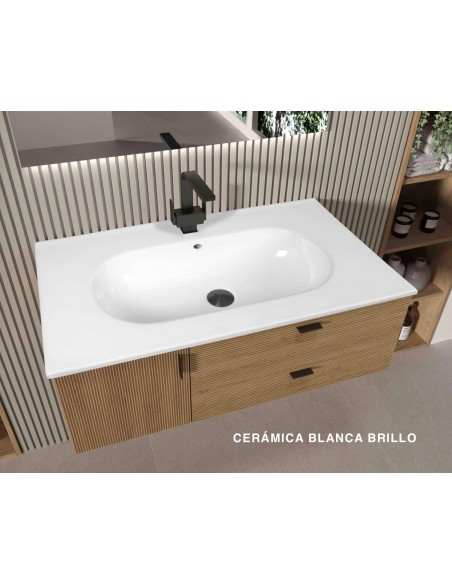 Encimera con lavabo cerámica Teide Brillo, mate y negro