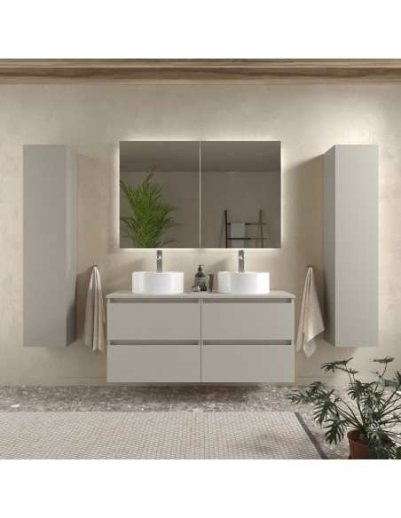 SALGAR BEQUIA Mueble de baño suspendido Top con 2 lavabos Lisboa 120 6 colores