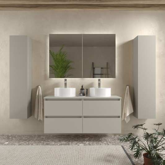 SALGAR BEQUIA Mueble de baño suspendido Top con 2 lavabos Lisboa 140 6 colores