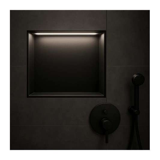 Hornacina para baño cuadrada con luz led Negra Indic HOR004/NG