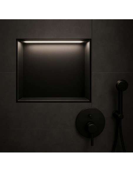 Hornacina para baño cuadrada con luz led Negra Indic HOR004/NG