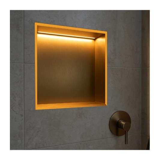 Hornacina para baño cuadrada con luz led Oro cepillado Indic HOR004/OC