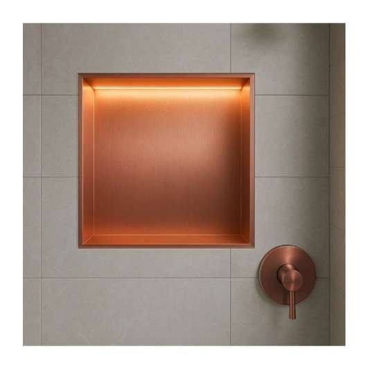 Hornacina para baño cuadrada con luz led Oro rosa cepillado Indic HOR004/ORC