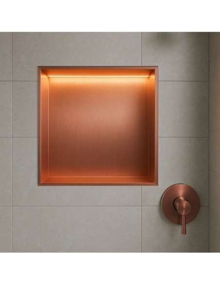 Hornacina para baño cuadrada con luz led Oro rosa cepillado Indic HOR004/ORC