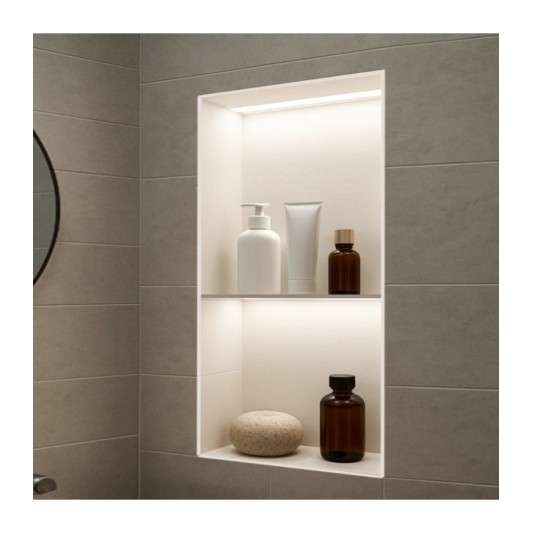 Hornacina para baño vertical con dos estantes blanca con luz led Marshall HOR006/BL