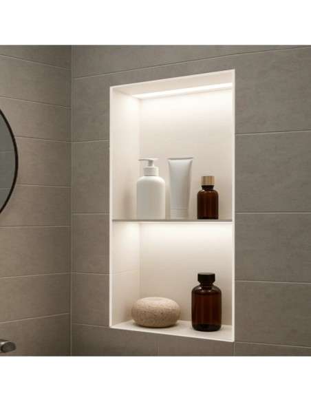 Hornacina para baño vertical con dos estantes blanca con luz led Marshall HOR006/BL
