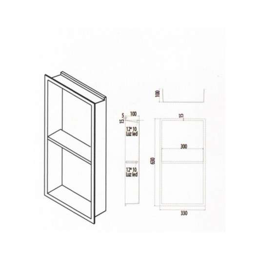 Hornacina para baño vertical con dos estantes blanca con luz led Marshall HOR006/BL 2