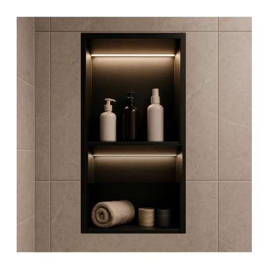 Hornacina para baño vertical con dos estantes negra con luz led Marshall HOR006/NG
