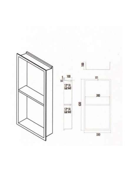 Hornacina para baño vertical con dos estantes negra con luz led Marshall HOR006/NG