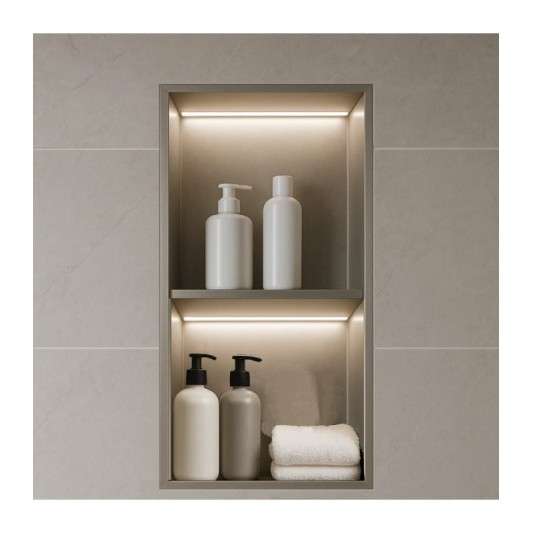 Hornacina para baño vertical con dos estantes níquel con luz led Marshall HOR006/NQ