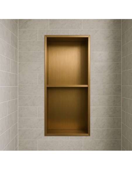 Hornacina para baño vertical con dos estantes Oro cepillado Artic HOR003/OC