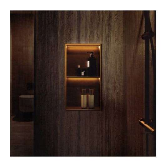 Hornacina para baño vertical con dos estantes oro cepillado con luz led Marshall HOR006/OC