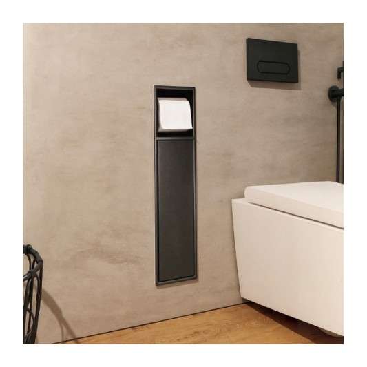 Hornacina vertical con escobillero empotrado y portarrollos Black gun metal Egean HOR007/BGM