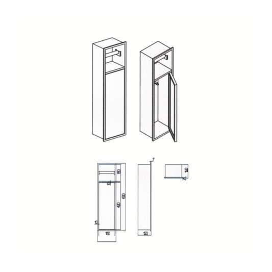Hornacina vertical con escobillero empotrado y portarrollos Black gun metal Egean HOR007/BGM 2