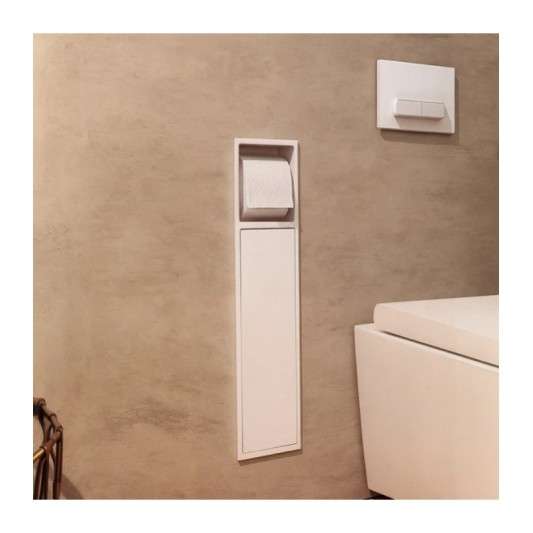 Hornacina vertical con escobillero empotrado y portarrollos Blanca Egean HOR007/BL