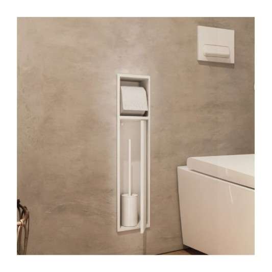 Hornacina vertical con escobillero empotrado y portarrollos Blanca Egean HOR007/BL 2
