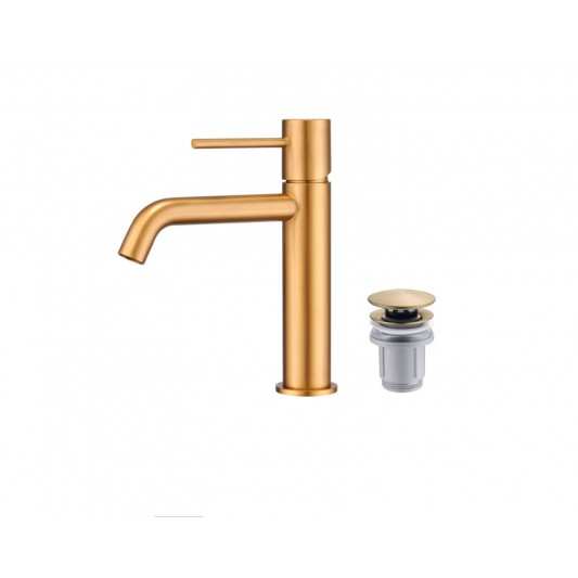 Pack Grifo de lavabo Monza + Válvula click-clack de Imex Oro Cepillado