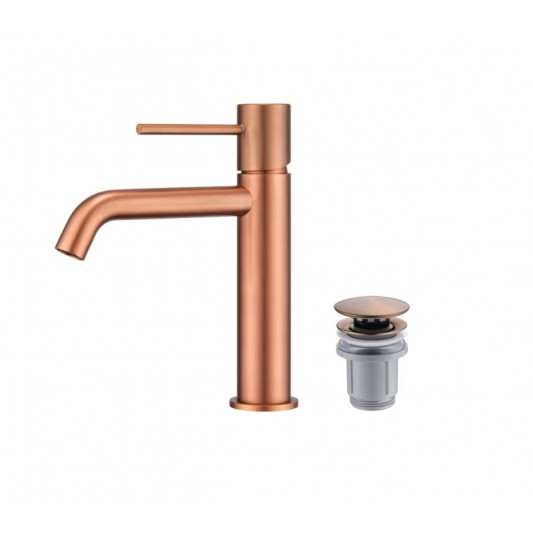 Pack Grifo de lavabo Monza + Válvula click-clack de Imex Oro rosa Cepillado