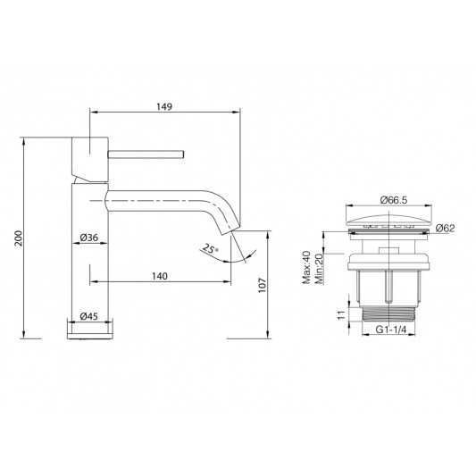 Pack Grifo de lavabo Monza + Válvula click-clack de Imex Negro 2