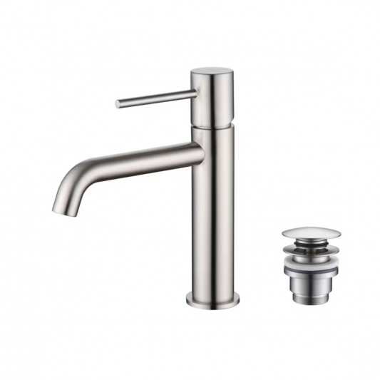 Grifo de lavabo Monza + Válvula click-clack de Imex Niquel cepillado