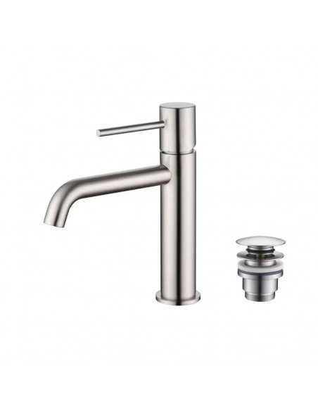 Grifo de lavabo Monza + Válvula click-clack de Imex Niquel cepillado