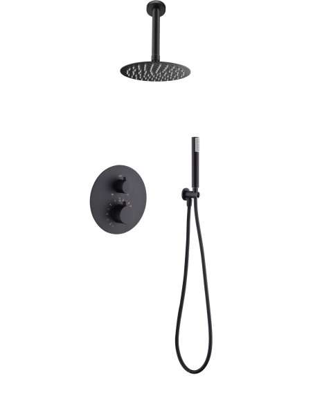 Conjunto ducha termostatico empotrado Tívoli negro mate