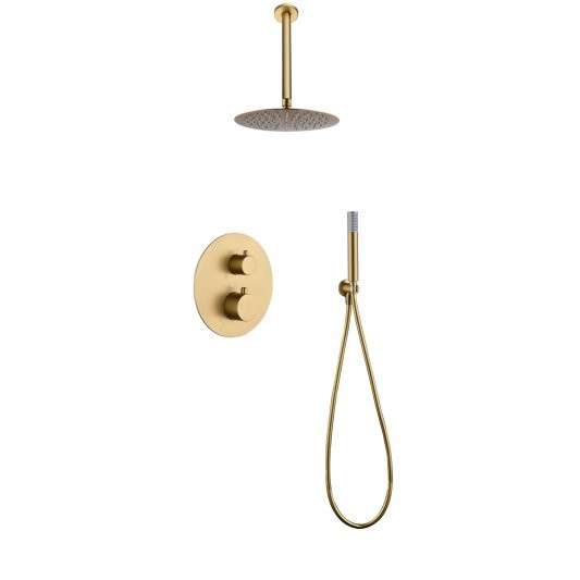 Conjunto ducha termostatico empotrado Tívoli oro cepillado