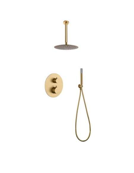 Conjunto ducha termostatico empotrado Tívoli oro cepillado