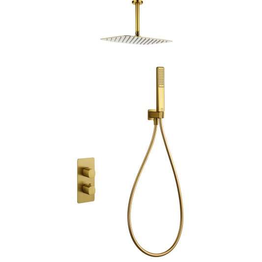 CONJUNTO DUCHA TERMOSTÁTICO EMPOTRADO AREZZO ORO CEPILLADO GTA068/OC
