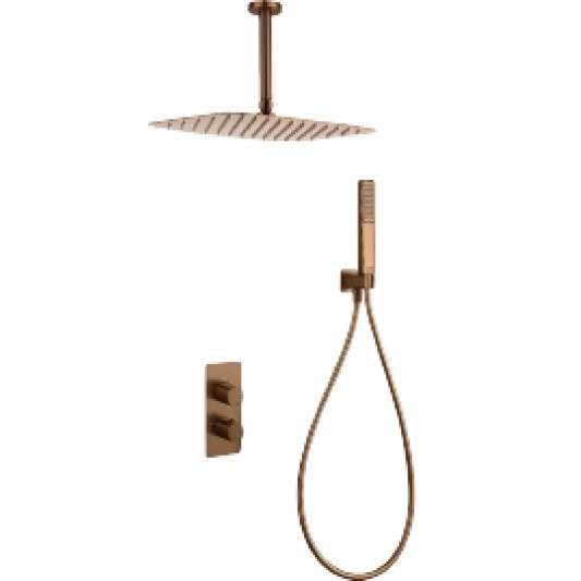 CONJUNTO DUCHA TERMOSTÁTICO EMPOTRADO SASSARI ORO ROSA CEPILLADO GTS069/ORC