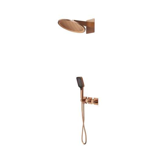 CONJUNTO DUCHA TERMOSTÁTICO EMPOTRADO INARI ORO ROSA CEPILLADO GTI067/ORC