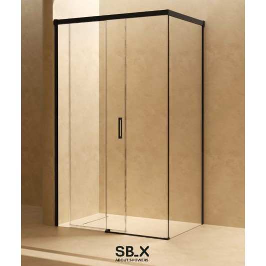 SBX_Imex Mampara de ducha frontal corredera Stylo Negro mate 1F+1C op.lateral fijo 2