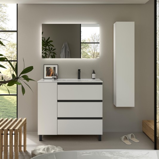 Mueble de Baño con patas BEQUIA PLUS METAL 3C + 1P Con Porcelana 110cm