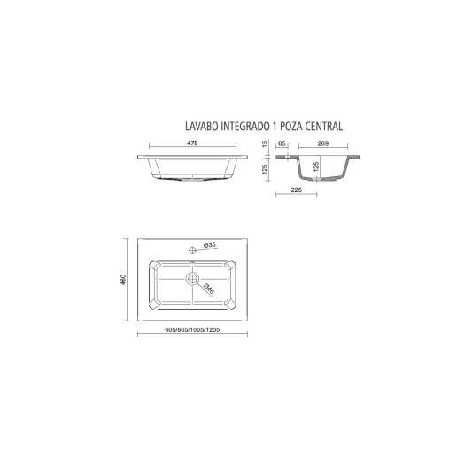 Encimera con lavabo Solid Surface mod. Vilna de 121x46 cm 1S 2