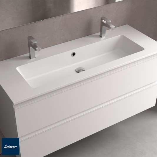 Encimera con lavabo Solid Surface mod. Vilna de 121x46 cm 1S 2 grifos