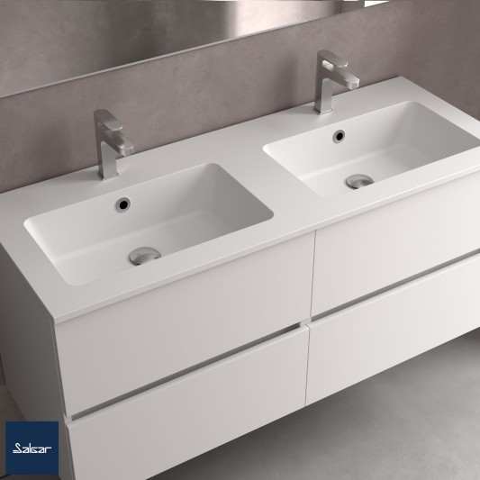 Encimera con lavabo Solid Surface mod. Vilna de 141x46 cm 2 senos