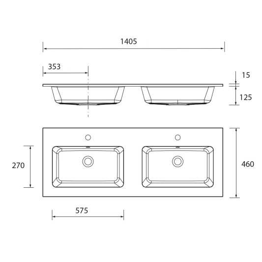 Encimera con lavabo Solid Surface mod. Vilna de 141x46 cm 2 senos 2