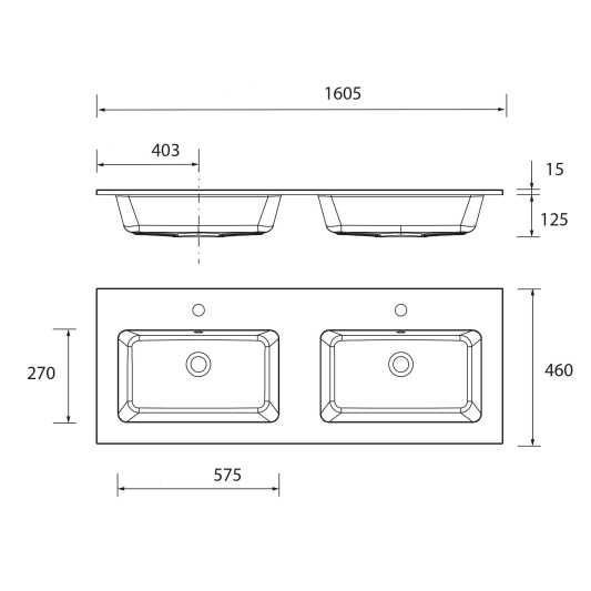 Encimera con lavabo Solid Surface mod. Vilna de 161x46 cm 2 senos 2