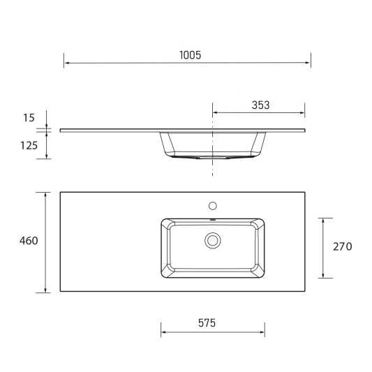 Encimera con lavabo Solid Surface mod. Vilna de 101x46 cm seno desplazado I-d 2