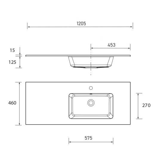 Encimera con lavabo Solid Surface mod. Vilna de 121x46 cm seno desplazado I-d 2