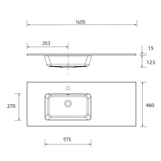 Encimera con lavabo Solid Surface mod. Vilna de 141x46 cm seno desplazado I-d 2