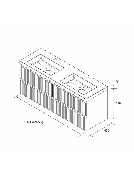 SALGAR KIRA Mueble de baño suspendido con lavabo Toscana 140 2 pozas