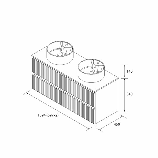 SALGAR KIRA Mueble de baño suspendido con lavabo Lisboa 140 2 pozas 4