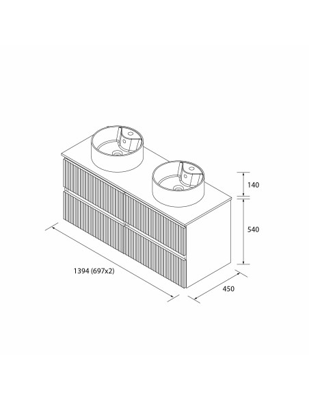 SALGAR KIRA Mueble de baño suspendido con lavabo Lisboa 140 2 pozas 4