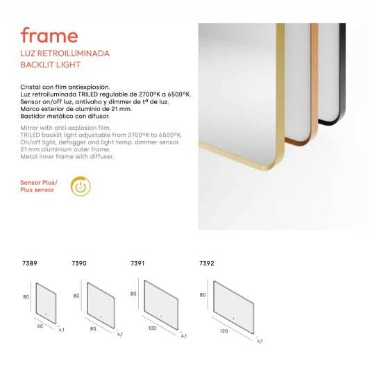 Espejo LED Frame de Manillons Torrent 60-120 cm con marco