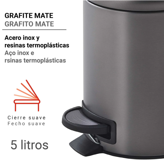 GEDY 33098100000 POTTY Papelera 5L Gun Metal