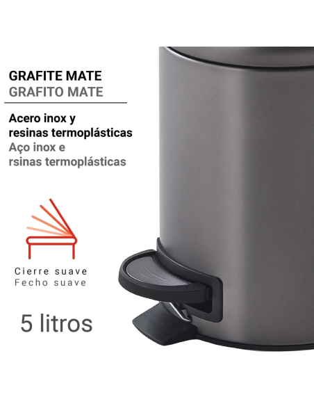 GEDY 33098100000 POTTY Papelera 5L Gun Metal