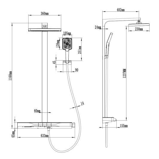 IDALIA Columna de baño-ducha con repisa en cristal templado de Duplach 2