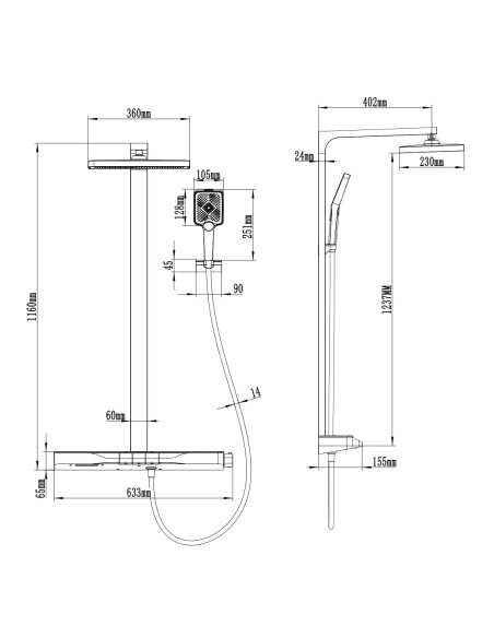 IDALIA Columna de baño-ducha con repisa en cristal templado de Duplach